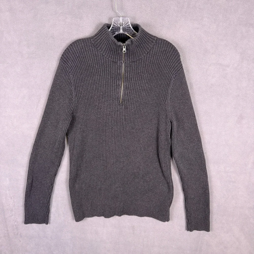 Y2K Converse One Star Mens Ribbed Knit Sweater 1/4 Zip Black L‎ Grunge Skate